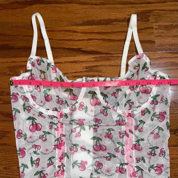 POSTER GIRL Dolls Kill Cherry Mesh Sheer Underwire Corset Top Size XL - Picture 7 of 8